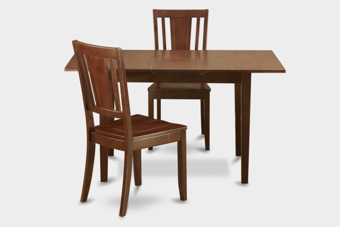 GSI Homestyles Norfolk 3PC Set with rectangular table featured 12 in Self Storage Leaf and 2 wood seat chairs
