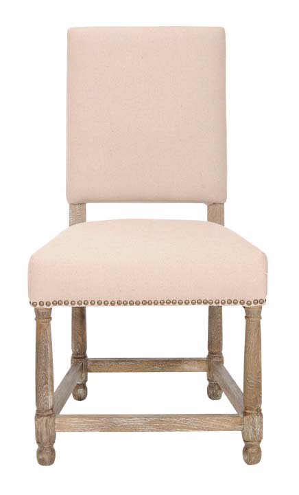 Safavieh MCR4557A-SET2 Safavieh Elijah Beige Linen Nailhead Side Chairs - Set of 2