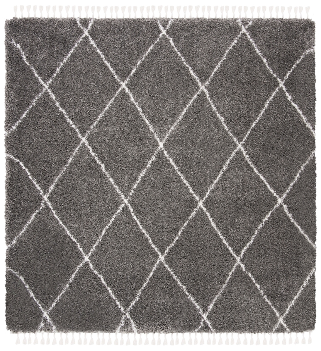 Safavieh MFG332F-7SQ 6 ft. 7 in. x 6 ft. 7 in. Moroccan Fringe Shag 300 Power Loomed Square Area Rug&#44; Grey & Ivory