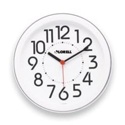 Lorell LLR60996 Wall Clock- 12in.- Arabic Numerals- White Dial-Silver Frame
