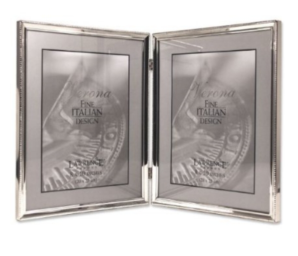 Lawrence Frames 11680D Lawrence Frames Polished Silver Plate 8x10 Hinged Double Picture Frame - Bead Border Design