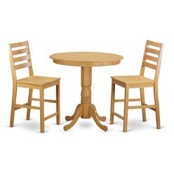 East West Furniture JACF3-OAK-W Counter Height Top Table & 2 Dining Room Chairs&#44; Oak