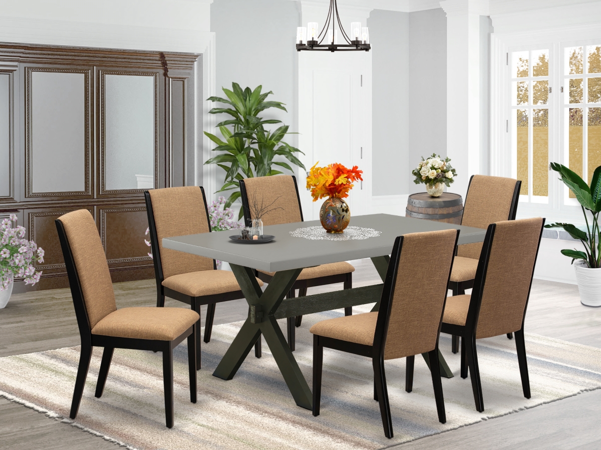 East West Furniture X696LA147-7 7-Piece Beautiful Dining Room Set a Superb Cement Color Kitchen Rectangular Table Top and 6 Go