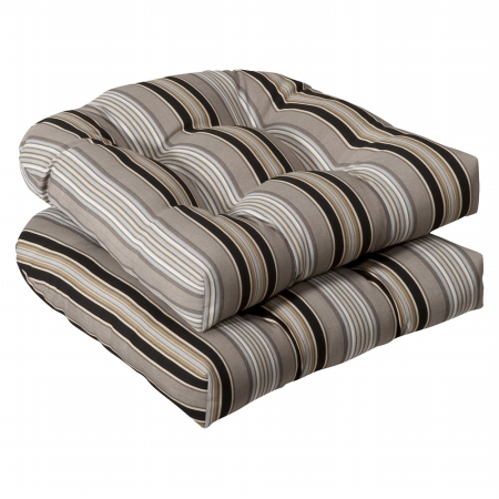 Pillow Perfect Inc . 386164 Getaway Stripe Black Wicker Seat Cushion (Set of 2)