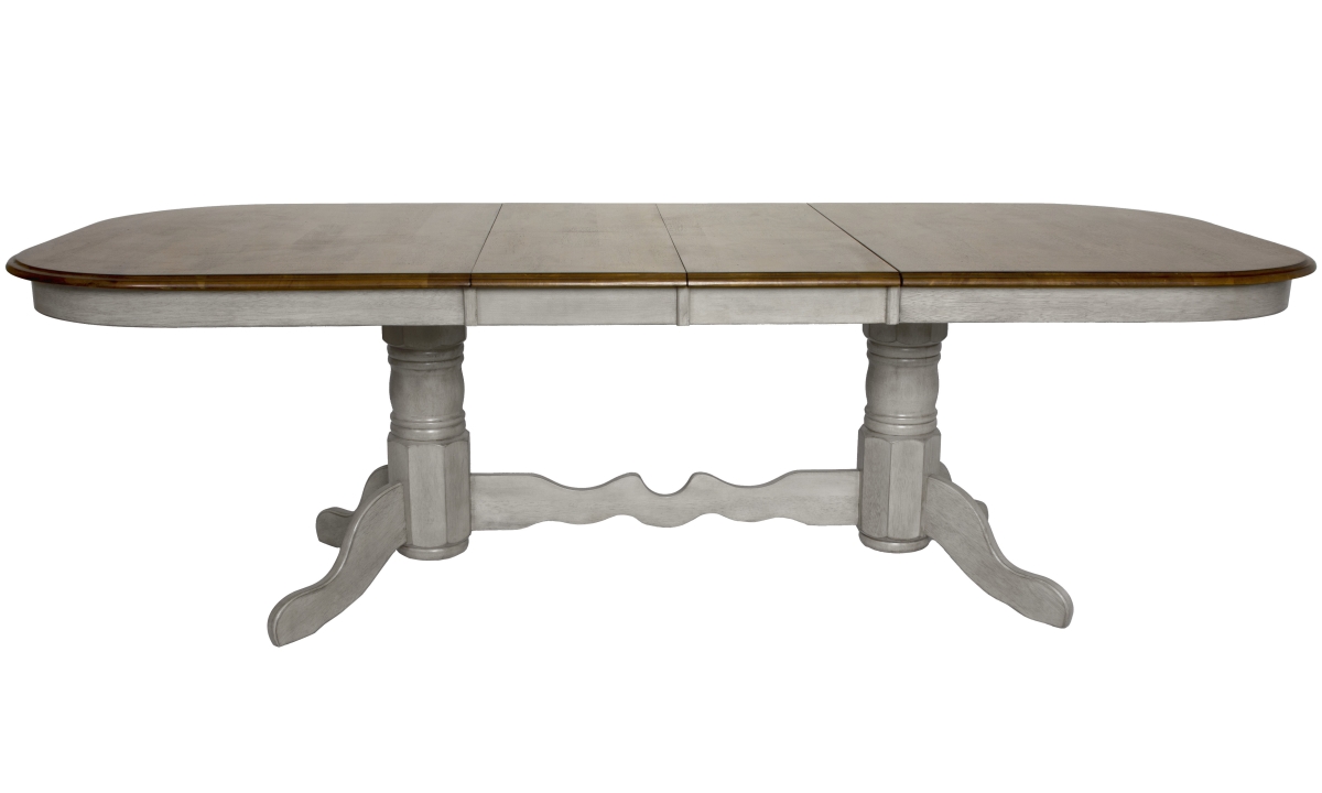 Sunset Trading Country Grove Double Pedestal Extendable Dining Table - Distressed Light Gray &amp; Medium Walnut