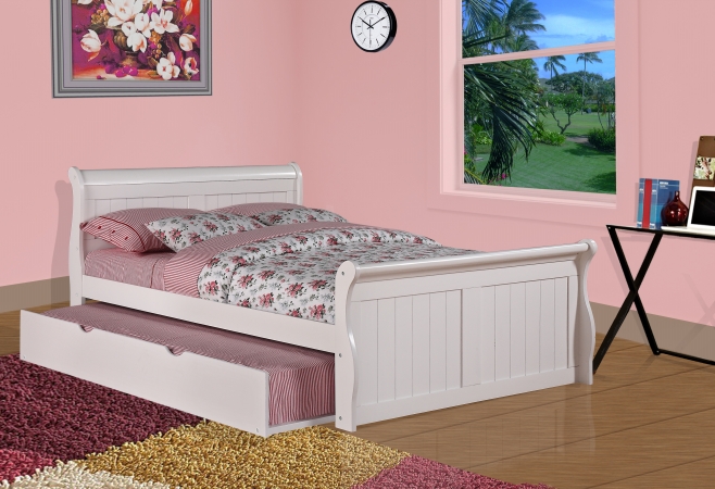 FixturesFirst Full Sleigh Bed with Twin Trundle Bed -  White