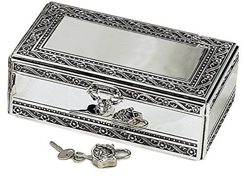 Auric Elegance Silver Antique Silver Jewelry Box With Jeweled Lock