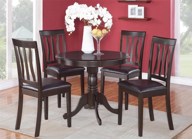 East West Furniture ANTI3-CAP-LC 3 -Piece Antique Round Kitchen 36 in. Table and 2 Chairs with Faux Leather seat