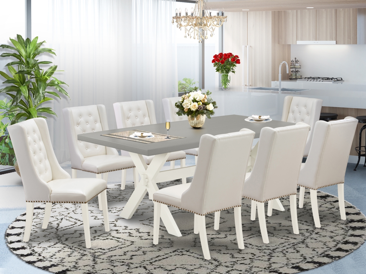 East West Furniture X097FO244-9 9 Piece X-Style Dining Room Set - Linen White