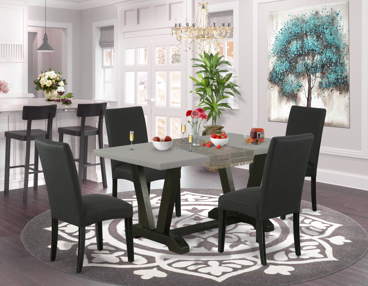 East West Furniture V696DR124-5 5 Piece V-Style Kitchen Dining Set - Cement & Black