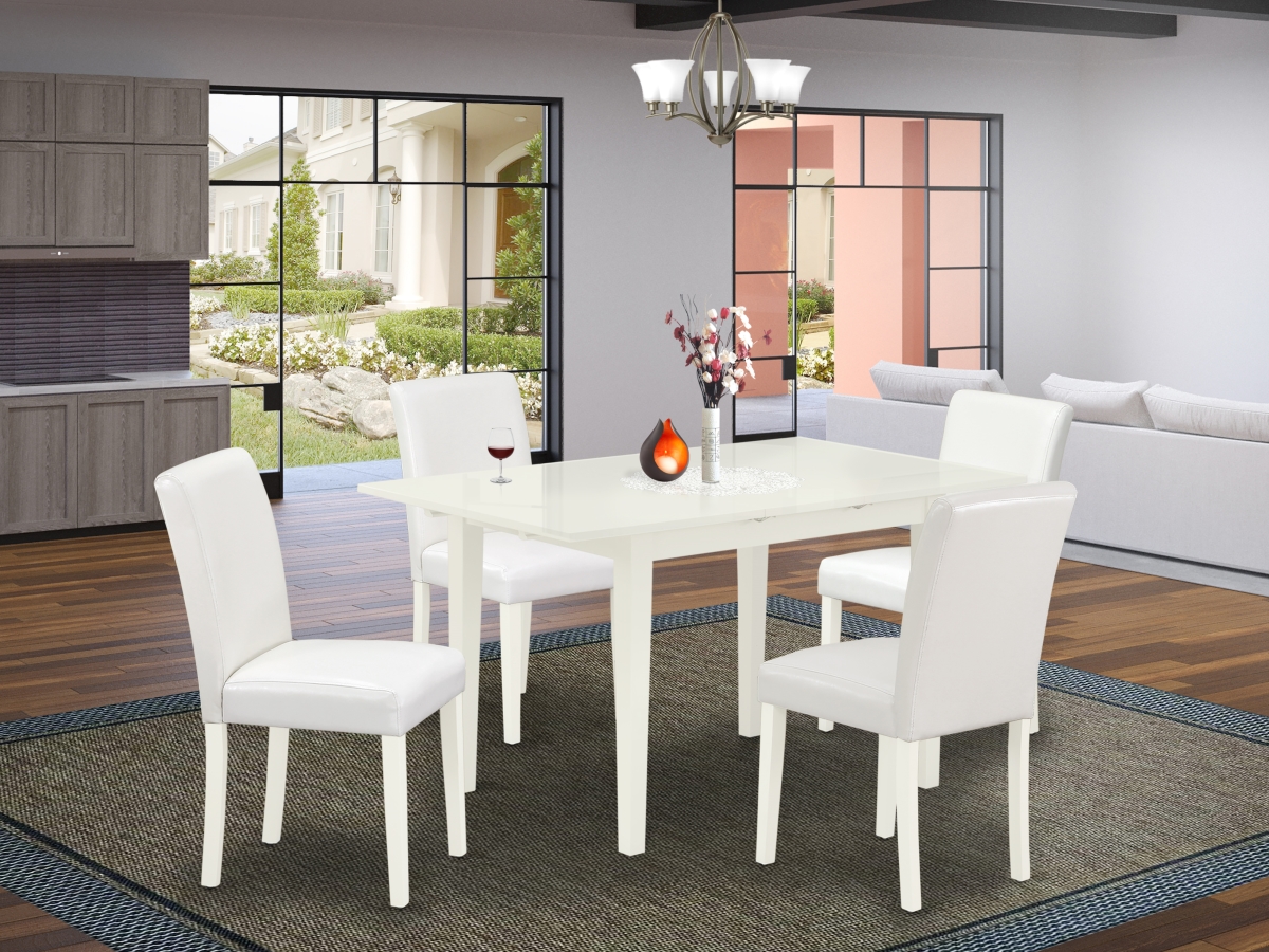 East West Furniture NOAB5-LWH-64 5 Piece Norfolk Mid Century Dining Table Set - Linen White