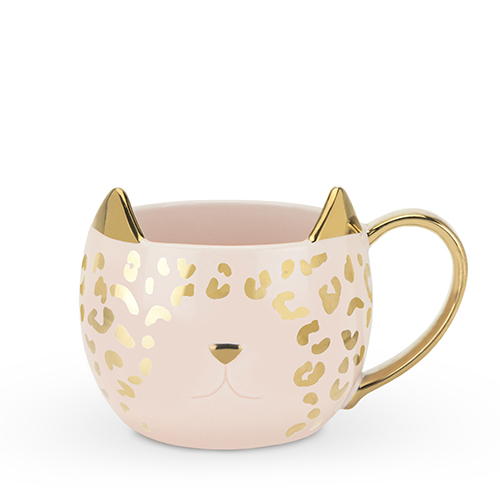 Pinky Up 9472 12 oz Chloe Leopard Cat Mug, Pink