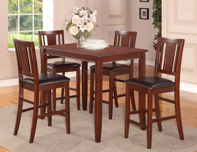 Wooden Imports Furniture LLC Wooden Imports Furniture BU3-MAH-LC 3 PC Buckland Counter Height Table 30 in. x 48 in. & 2 Stools with Faux Leather seat in Maho