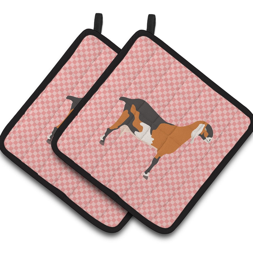 Caroline's Treasures BB7883PTHD Anglo Nubian Goat Pink Check Pair of Pot Holders