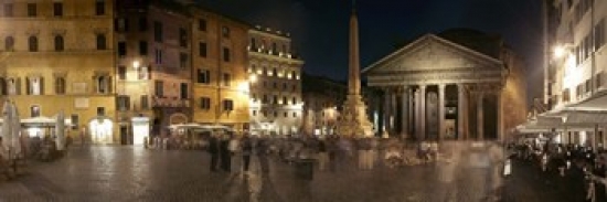 RLM Distribution Town square with buildings lit up at night  Pantheon Rome  Piazza Della Rotonda  Rome  Lazio  Italy Poster Print by  - 36 x 12