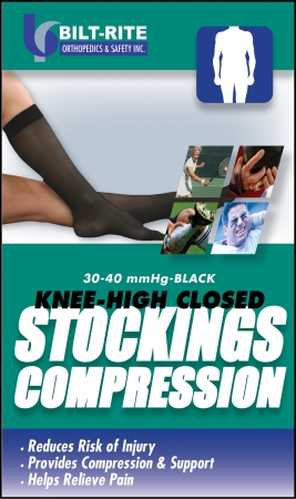 Bilt-Rite Mastex Health 10-74100-XL 30-40 mm. Hg Knee-High Stockings- Black - Extra Large