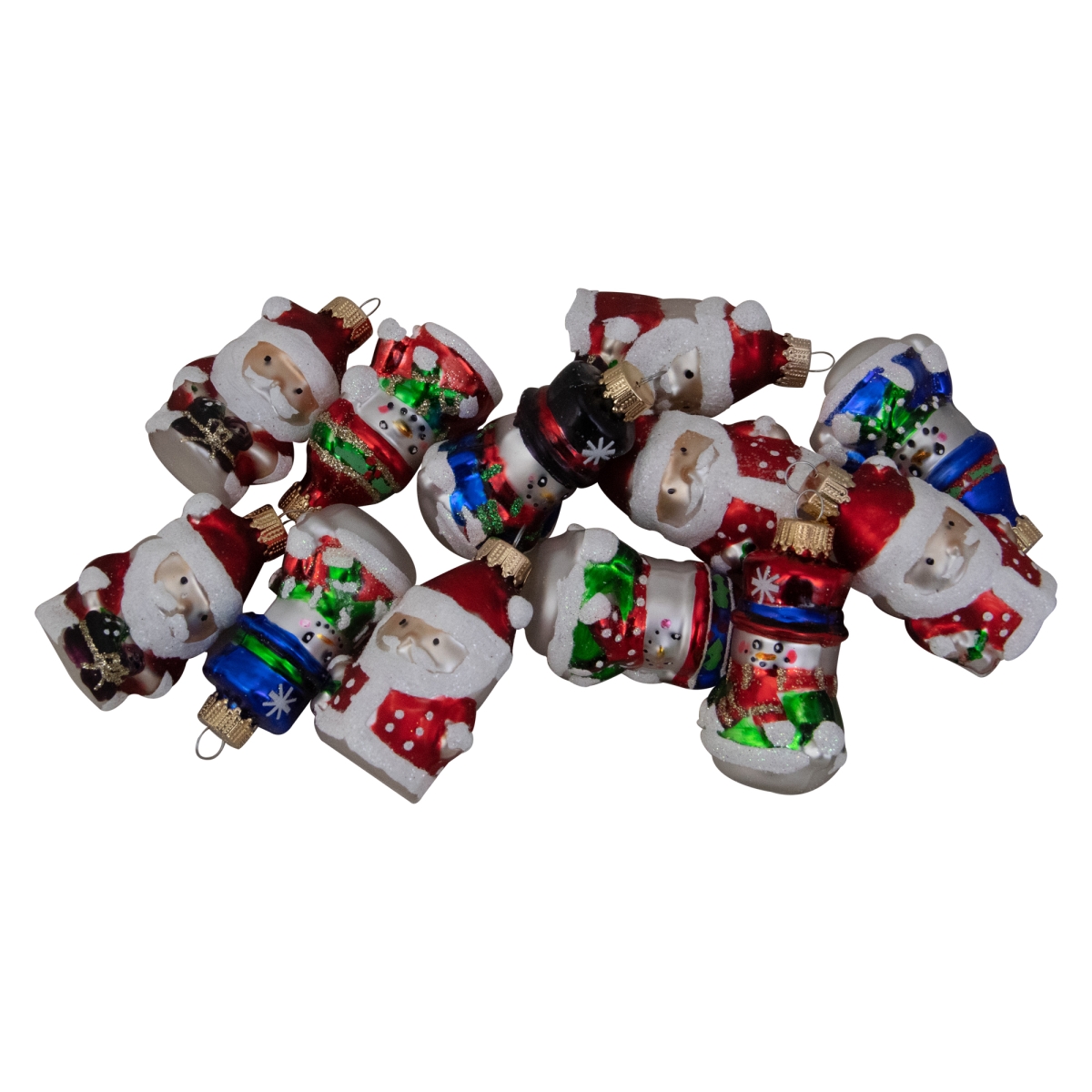 Northlight 32815883 2 in. Assorted Winter Snowmen & Santa Claus Christmas Figurine Ornament Set - 12 Count