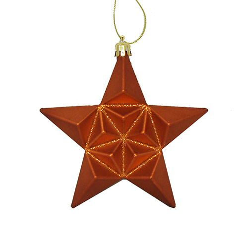Northlight 12-Pieces Matte Burnt Orange Glittered Star Shatterproof Christmas Ornaments 5 in.