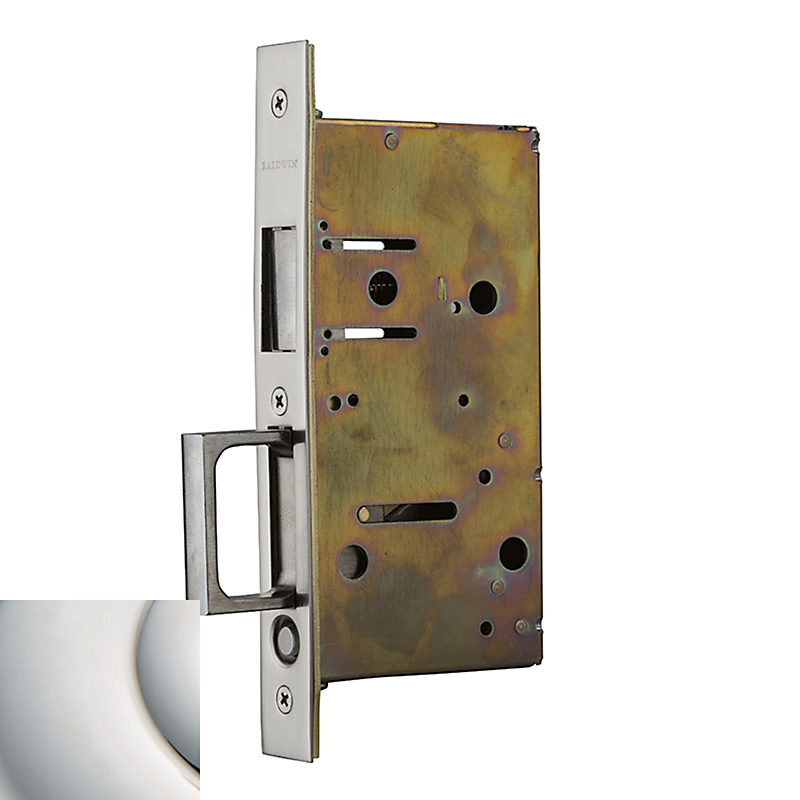 Baldwin 8603055 Pocket Door Strike with Pull&#44; Polished Nickel with Lifetime