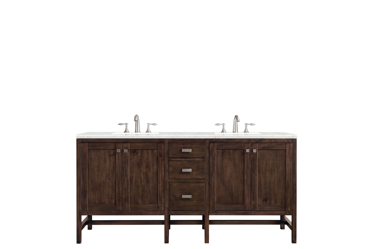 James Martin Furniture E444-V72-MCA-3EJP 72 in. Addison Double Vanity Cabinet with 3 CM Eternal Jasmine Pearl Quartz Top&#44; Mid Century Acacia