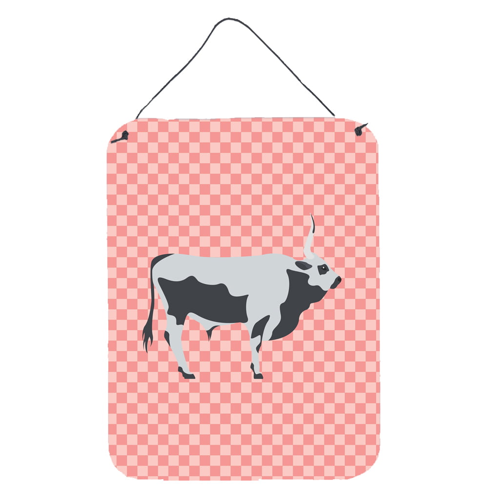 Caroline's Treasures BB7824DS1216 Hungarian Grey Steppe Cow Pink Check Wall or Door Hanging Prints