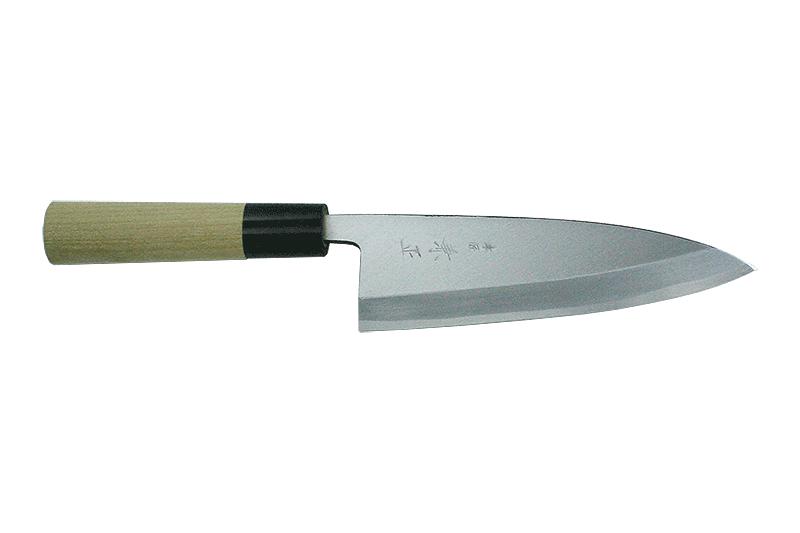 kanetsune KAN-G31 2019 Ai-Deba Knife with Buffalo Horn Bolster Magnolia Wood Handle - 165 mm