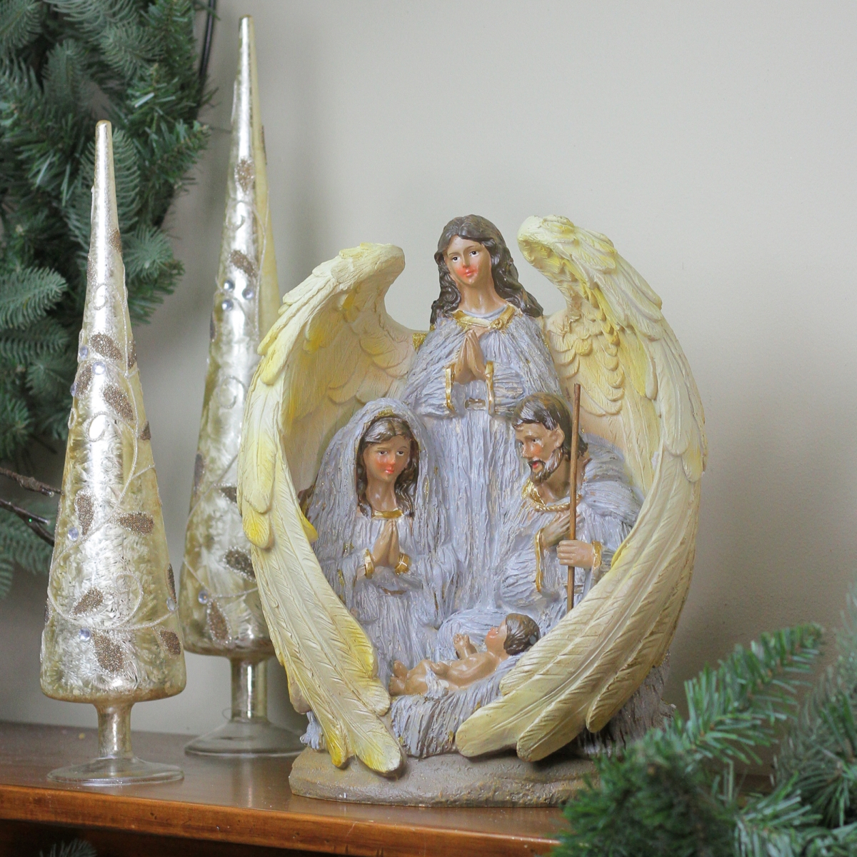 Northlight 32915450 11.25 in. Holy Family & Angel Figures Christmas Nativity Statue Decor