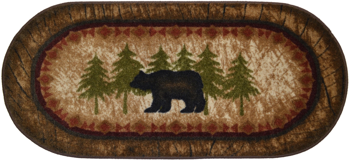 Mayberry Rug CC5276 30X46 30 x 46 in. Oval Cozy Cabin Birch Bear Printed Nylon Kitchen Mat & Rug