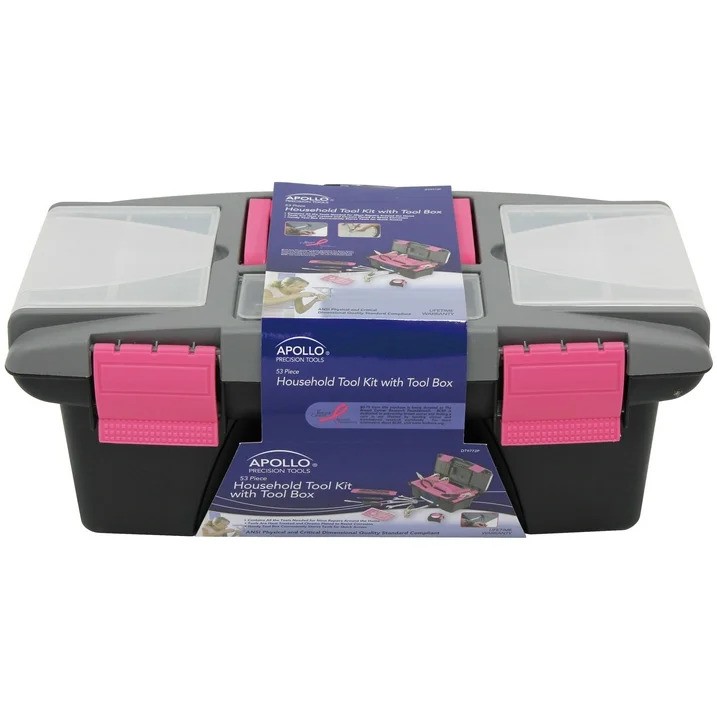 Apollo Precision Tools DT9773P 53 Piece Household Tool Kit with Tool Box in Pink