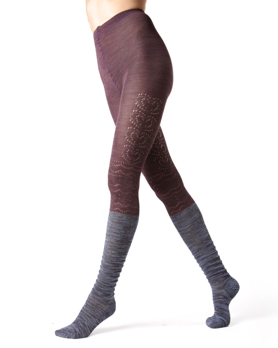 MeMoi LF5-110-40000-S-M Scallop Blend Sweater Tights for Womens&#44; Blue - Small-Medium