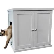 The Refined Feline RLB-SK Kitty Enclosed Wooden End Table & Litter Box, Smoke - Large