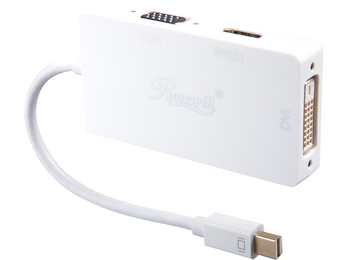 Rosewill CL-AD-MDP2HDV-6-WH 6 in. 3-in-1 Mini DisplayPort to HDMI&#44; DVI & VGA Male to Female 3-in-1 Passive Adapter Converter&#44; Whi