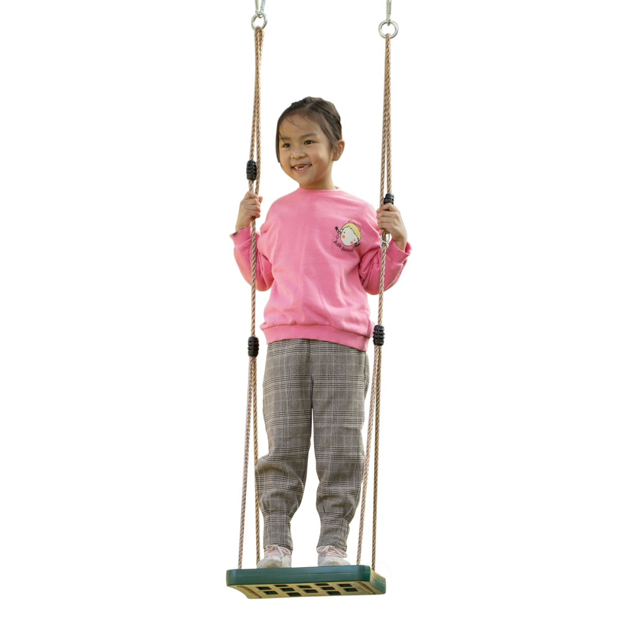 PLAYBERG QI003584.GN Adjustable Plastic Standing Swing, Outdoor Kids Playground Swing, Green