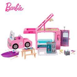 Mattel Barbie â€‹Barbie 3-in-1 DreamCamper Vehicle, approx. 3-ft, Transforming Camper with Pool, Truck, Boat and 50 Accessories, Makes a