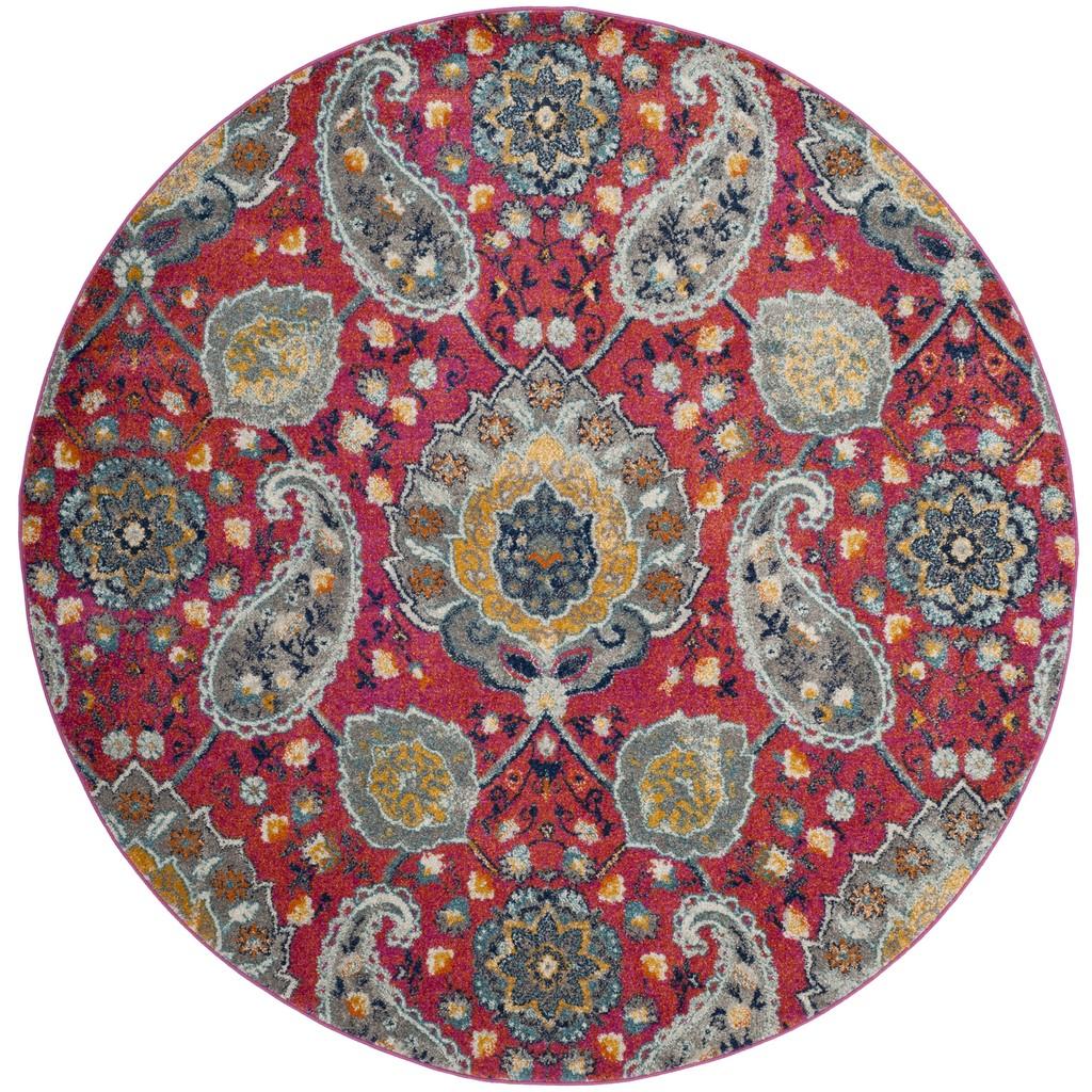Safavieh MAD600A-5R 5 ft. 3 in. x 5 ft. 3 in. Madison Power Loomed Round Area Rug&#44; Fuchsia & Gold