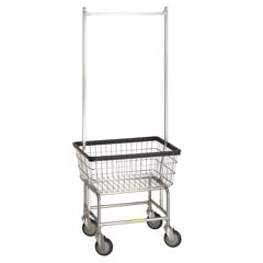 R&B Wire Products 100E58 Standard Wire Frame Metal Laundry Cart with Double Pole Rack - Chrome
