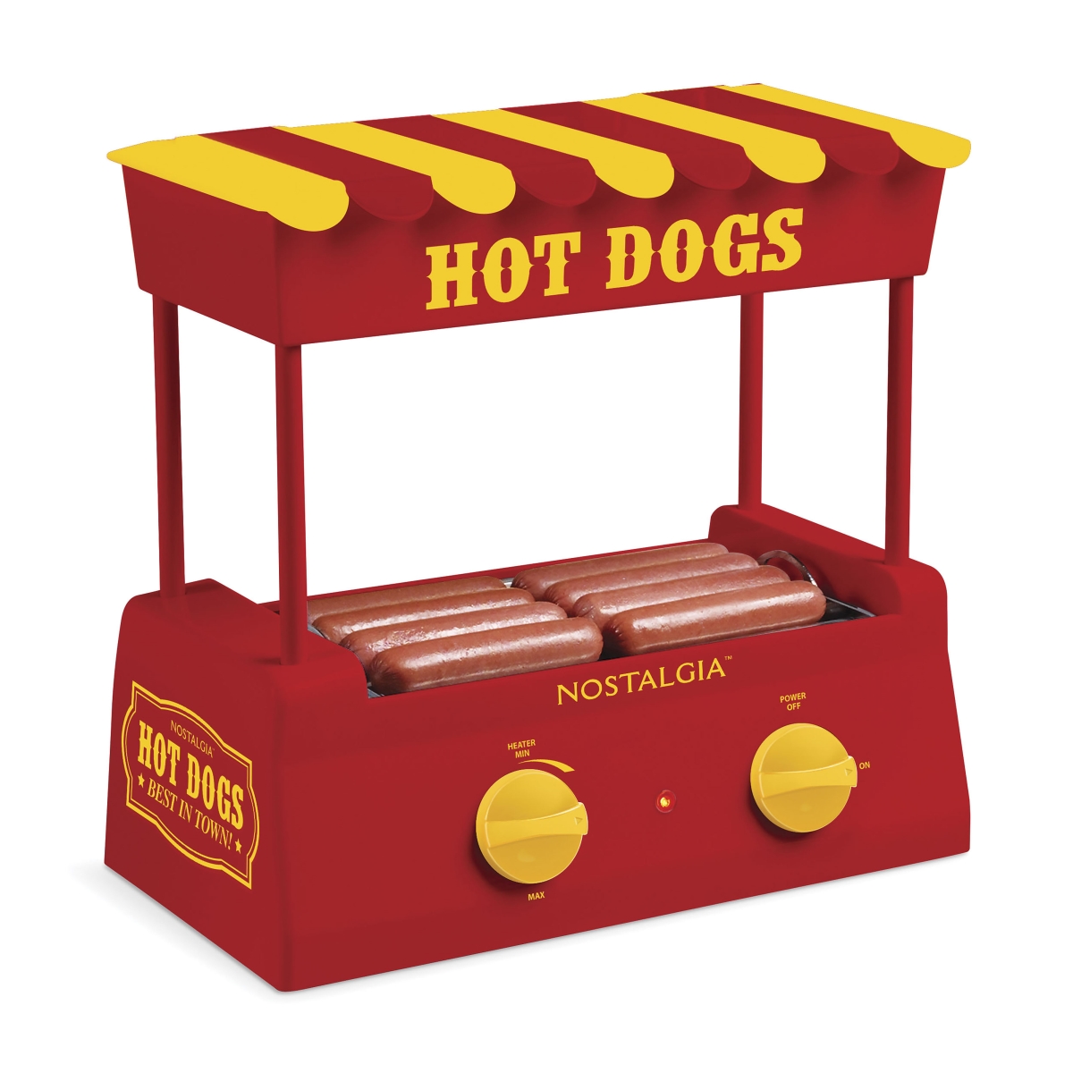 Nostalgia NHDR8RY Hot Dog Roller & Bun Warmer&#44; Red & Yellow - 8 Hot Dog & 6 Bun Capacity