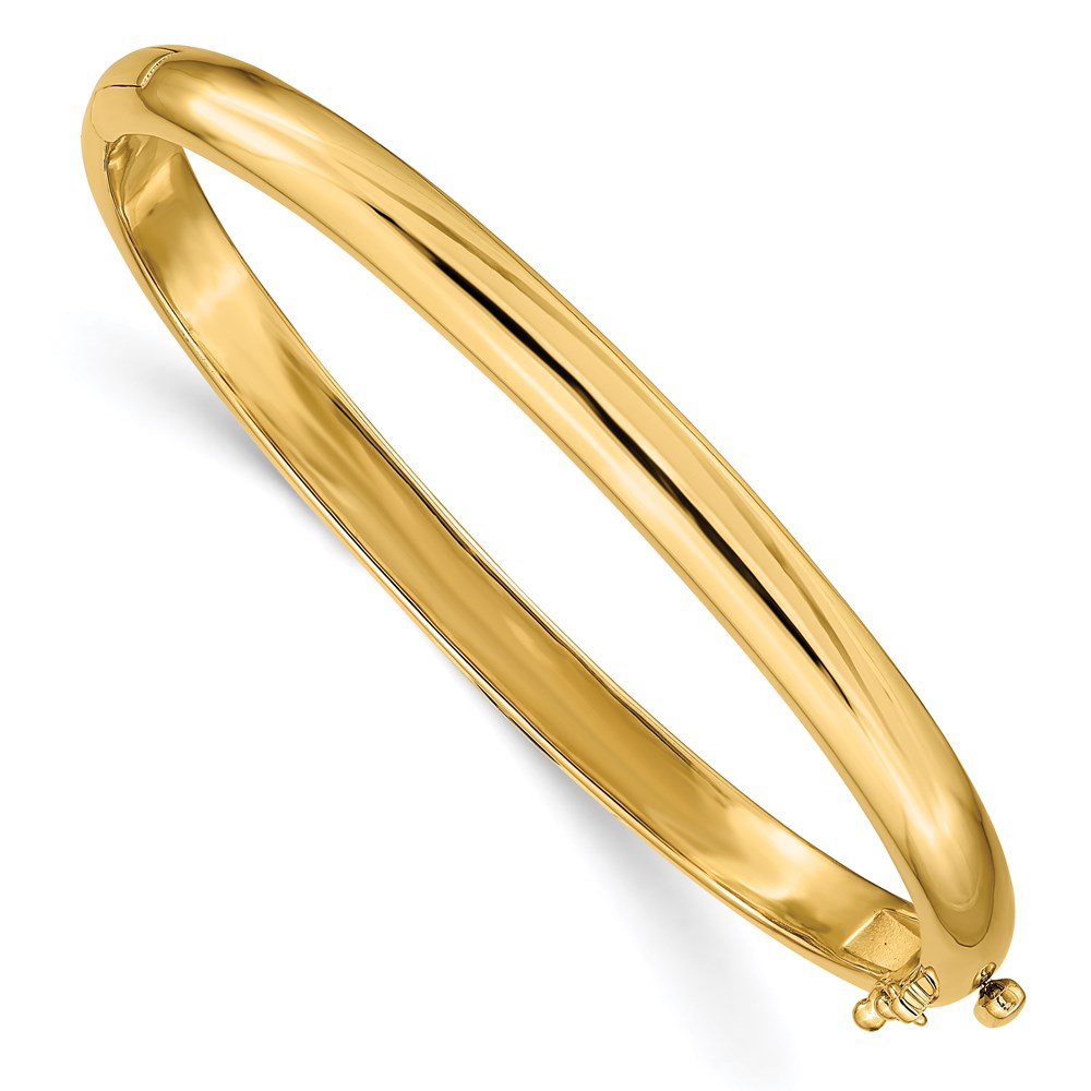 Quality Gold XB252 14K Yellow Gold 5.6 mm Polished Solid Hinged Bangle Bracelet