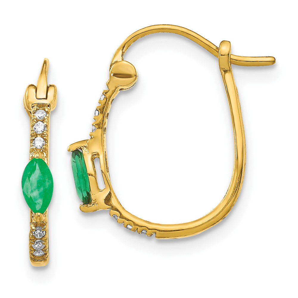 Quality Gold EM5603-EM-006-YA 14K 0.05 CTW Diamond & Emerald Hinged Hoop Earrings
