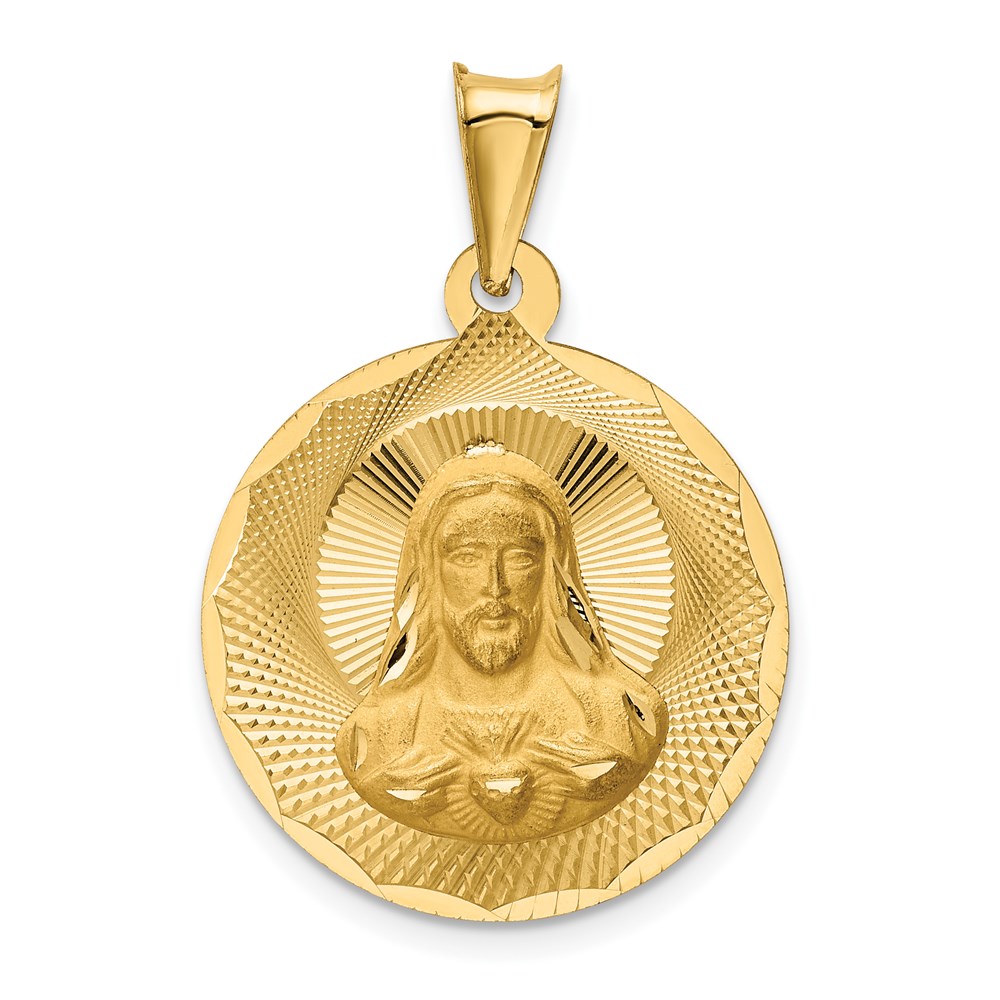Quality Gold K5596 14K Yellow Gold Polished Diamond-Cut Sagrado Corazon Circle Pendant