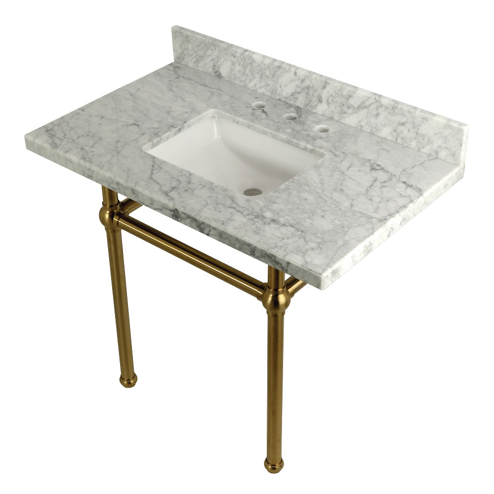 Kingston Brass KVPB3630MBSQ7 36X22 Carrara Marble Vanity with Sink and Brass Feet Combo  Carrara Marble/Brushed Brass