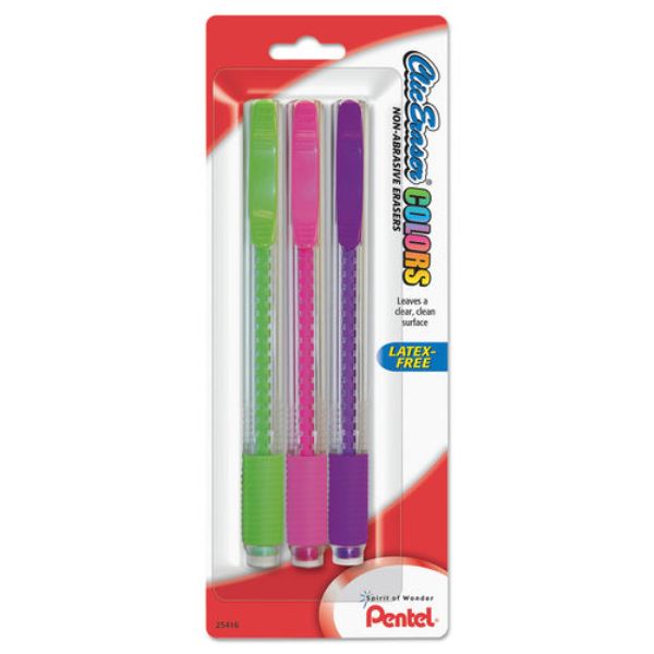 Pentel PENZE23BP3M Clic Eraser Colors Eraser for Pencil Marks - Pack of 3