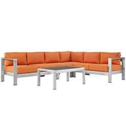 Modway Furniture Modway EEI-2557-SLV-ORA Shore Outdoor Patio Aluminum Sectional Sofa Set&#44; Silver & Orange - 5 Piece