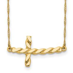 Quality Gold SF2519-17 14K Yellow Gold Polished Twisted Sideways Cross 17 in. Necklace
