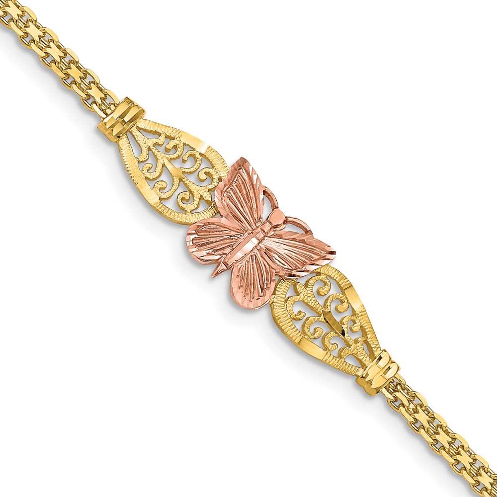 Quality Gold FB1525-7 14K Two-Tone Polished & Diamond-Cut Butterfly 7 in. Bracelet