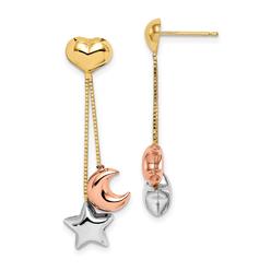 Quality Gold GK1015 14K Madi K Tri-Color Heart&#44; Star & Moon Dangle Post Earrings