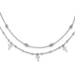 Quality Gold QG6051-16 Sterling Silver Rhodium-Plated Polished Cross & CZ with 2 in. Extension Necklace