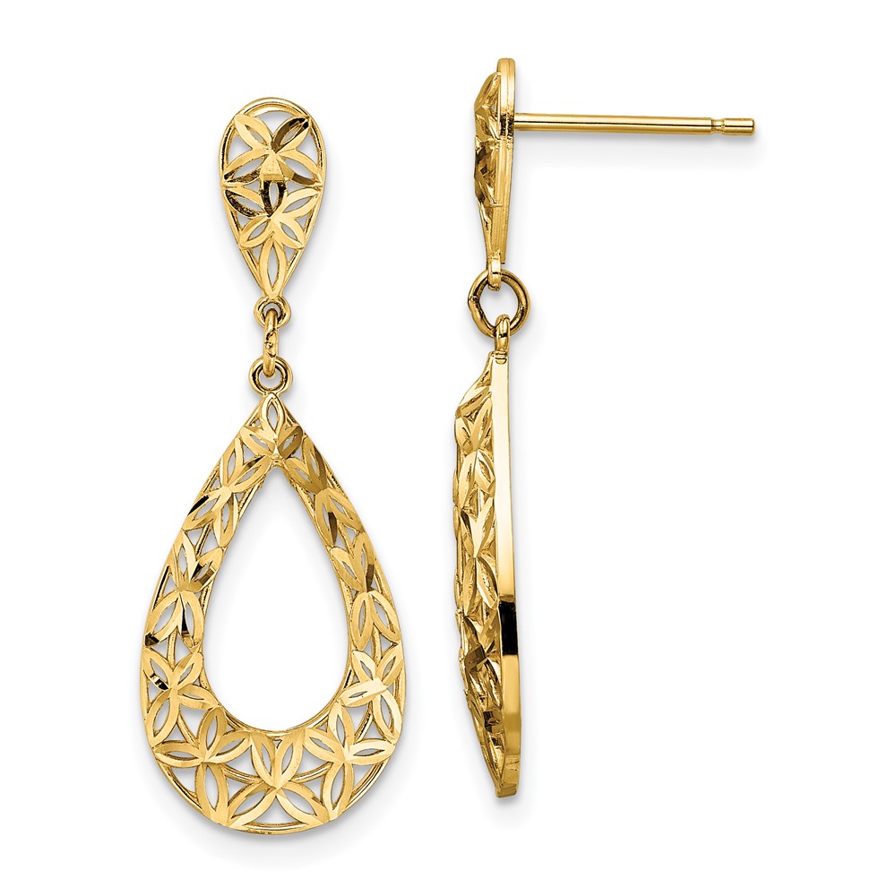 Quality Gold YE1934 14K Yellow Gold Diamond-Cut Dangle Post Earrings