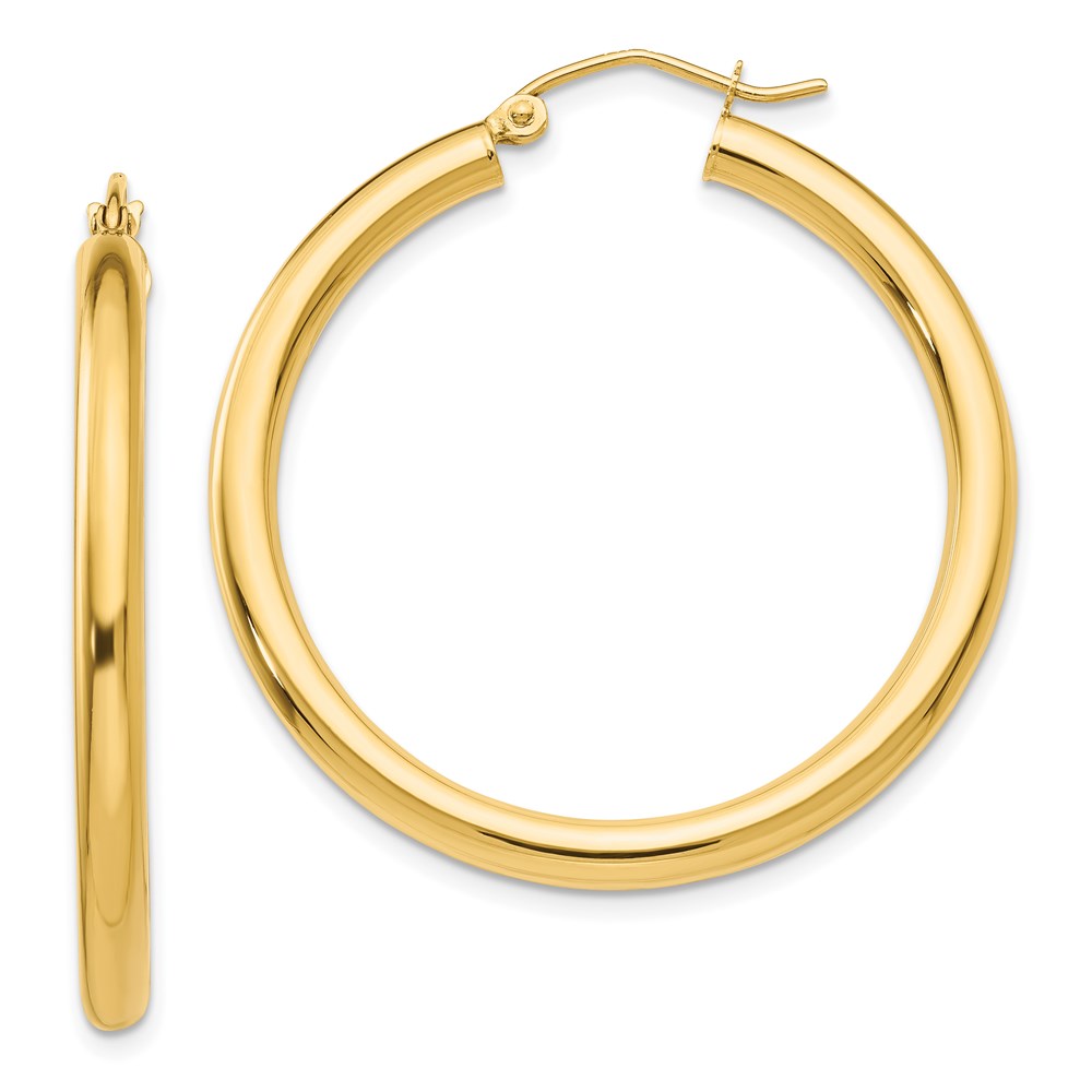 Quality Gold T935 14K Yellow Gold Polished 3 mm Tube Hoop Earrings