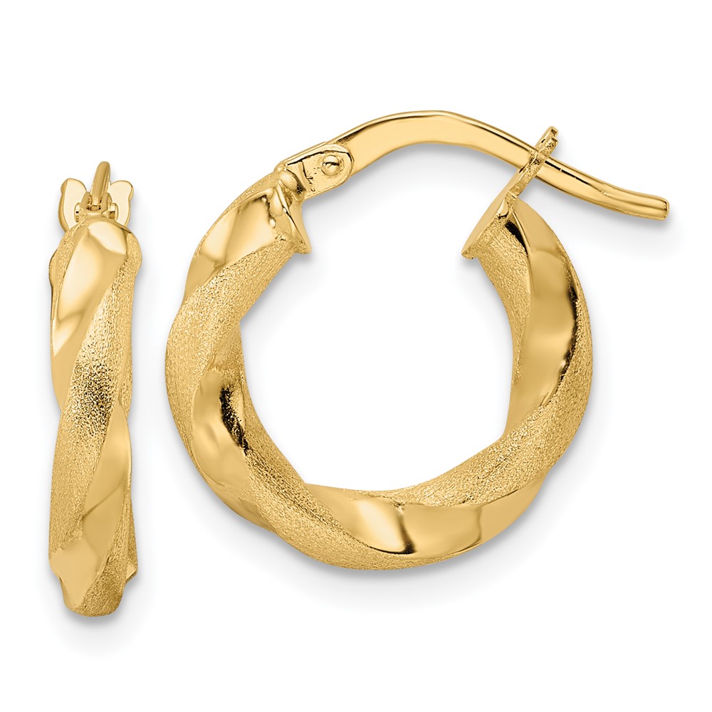 Quality Gold TF2141 14K Yellow Gold Brushed & Polished Twisted Hoop Earrings
